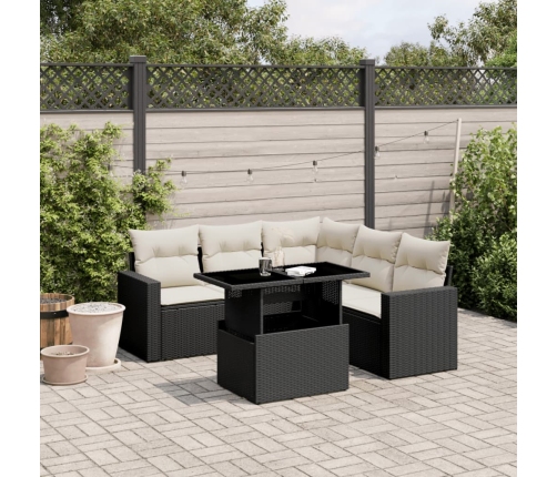 Set de sofás de jardín 6 piezas y cojines ratán sintético negro