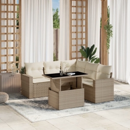 Juego de sofás jardín con cojines 6 pzas ratán sintético beige