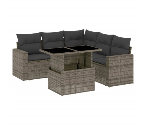Set de muebles de jardín 6 pzas y cojines ratán sintético gris