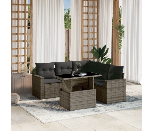 Set de muebles de jardín 6 pzas y cojines ratán sintético gris