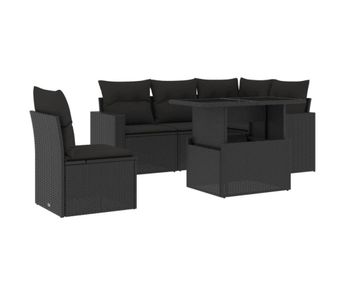 Set de sofás de jardín 6 piezas y cojines ratán sintético negro
