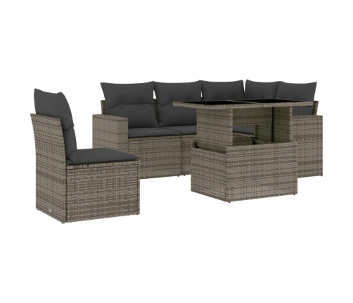 Set de muebles de jardín 6 pzas y cojines ratán sintético gris
