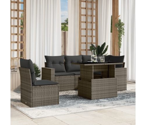 Set de muebles de jardín 6 pzas y cojines ratán sintético gris