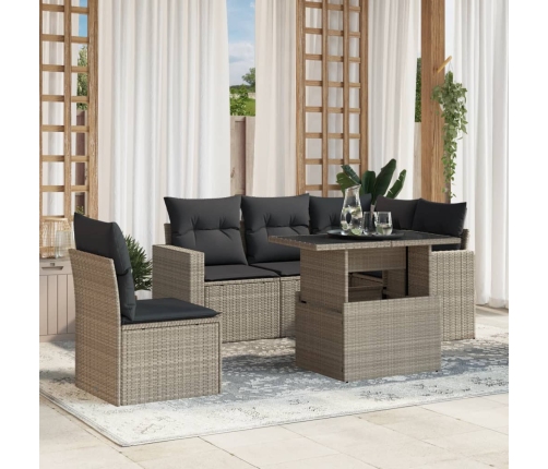 Set de sofás de jardín 6 pzas y cojines ratán sintético gris