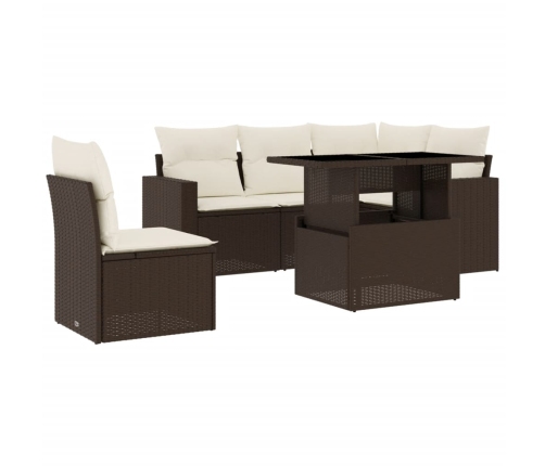 Set sofás de jardín 6 piezas y cojines ratán sintético marrón