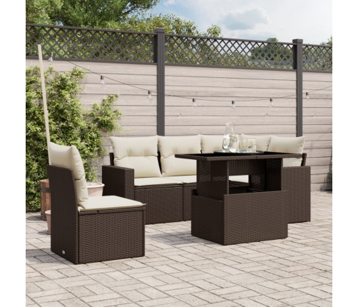 Set sofás de jardín 6 piezas y cojines ratán sintético marrón