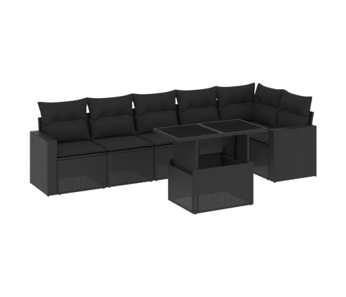 Set de sofás de jardín 7 pzas con cojines ratán sintético negro