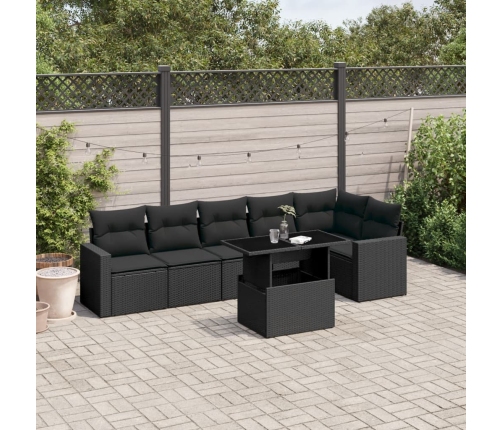 Set de sofás de jardín 7 pzas con cojines ratán sintético negro