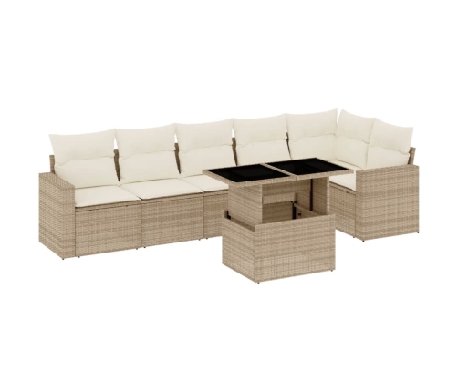 Set sofás de jardín 7 piezas y cojines ratán sintético beige
