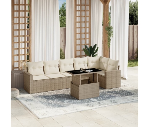 Set sofás de jardín 7 piezas y cojines ratán sintético beige