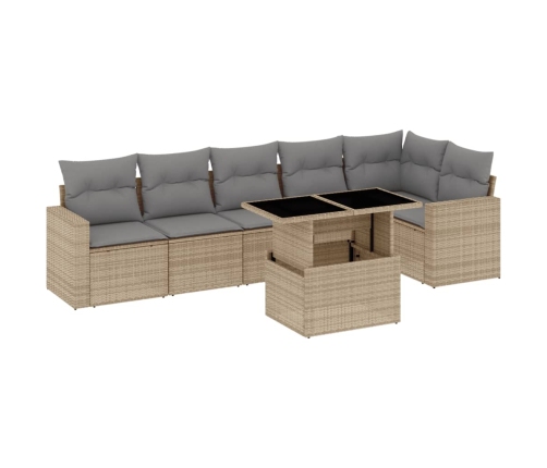 Set sofás de jardín 7 piezas y cojines ratán sintético beige