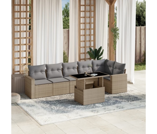 Set sofás de jardín 7 piezas y cojines ratán sintético beige