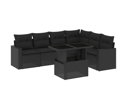 Set de sofás de jardín 7 pzas con cojines ratán sintético negro