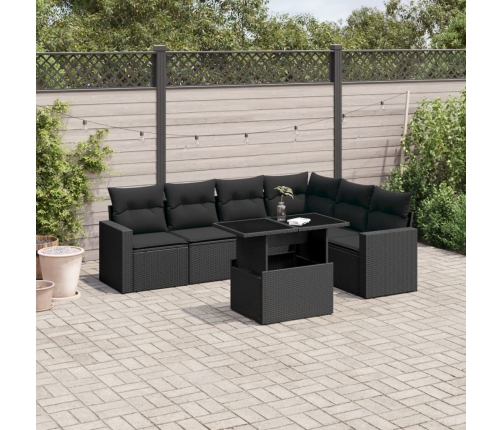 Set de sofás de jardín 7 pzas con cojines ratán sintético negro