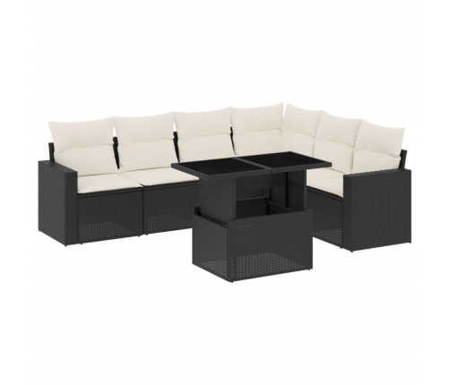 Set de sofás de jardín 7 pzas con cojines ratán sintético negro