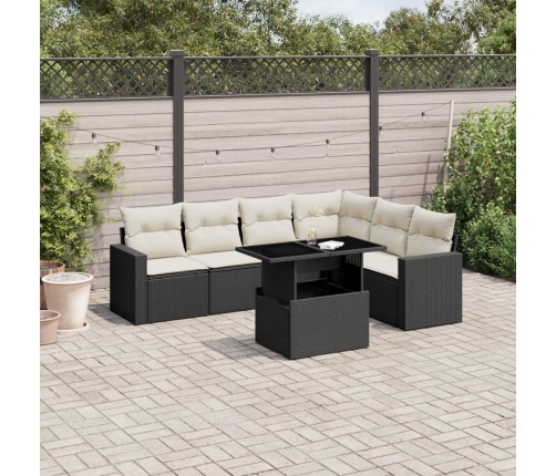 Set de sofás de jardín 7 pzas con cojines ratán sintético negro
