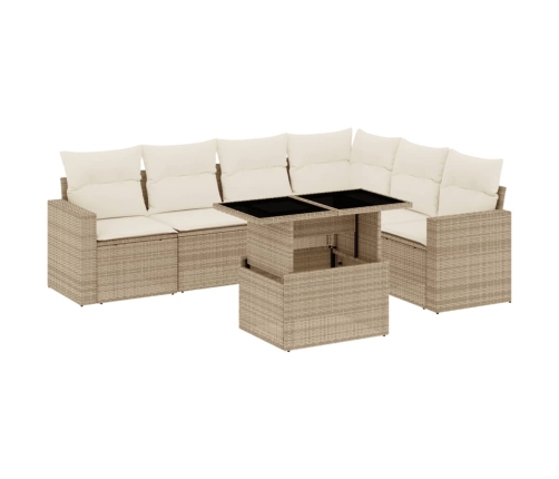 Set sofás de jardín 7 piezas y cojines ratán sintético beige