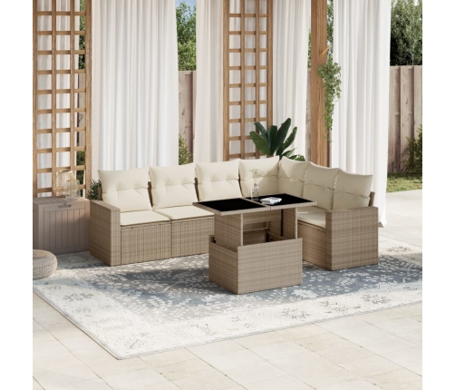 Set sofás de jardín 7 piezas y cojines ratán sintético beige