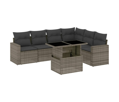 Set de sofás de jardín 7 pzas con cojines ratán sintético gris