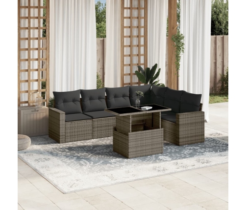 Set de sofás de jardín 7 pzas con cojines ratán sintético gris