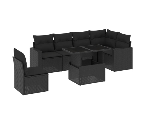 Set de sofás de jardín 7 pzas con cojines ratán sintético negro