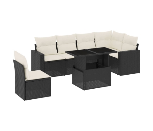Set de sofás de jardín 7 pzas con cojines ratán sintético negro