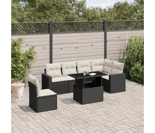 Set de sofás de jardín 7 pzas con cojines ratán sintético negro