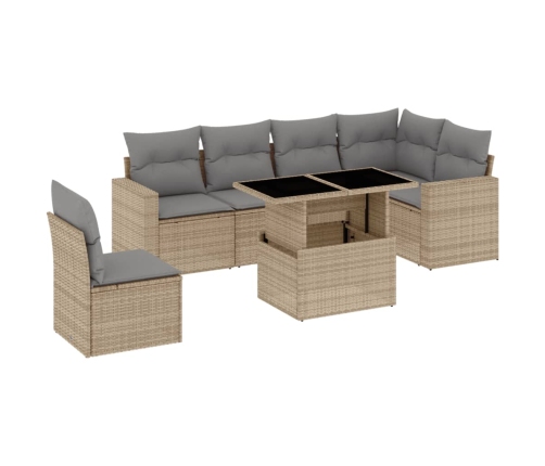 Set sofás de jardín 7 piezas y cojines ratán sintético beige