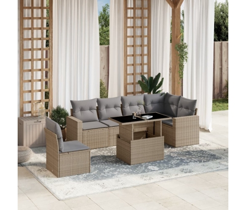 Set sofás de jardín 7 piezas y cojines ratán sintético beige