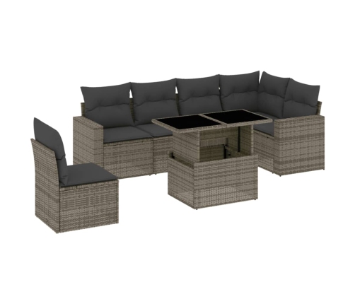 Set de sofás de jardín 7 pzas con cojines ratán sintético gris