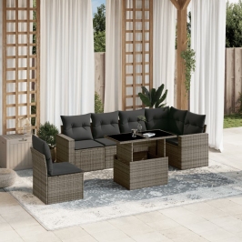 Set de sofás de jardín 7 pzas con cojines ratán sintético gris