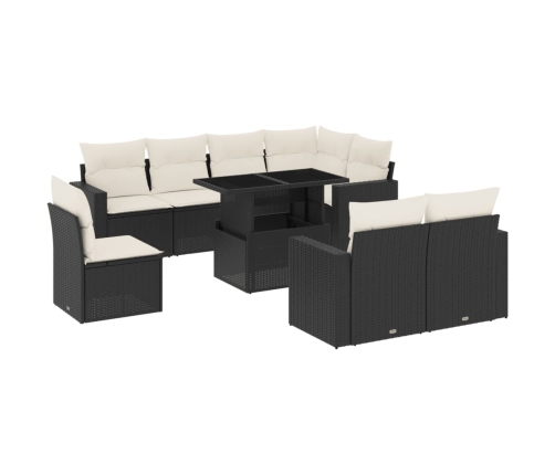 Set de sofás de jardín 8 piezas y cojines ratán sintético negro