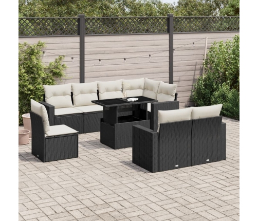 Set de sofás de jardín 8 piezas y cojines ratán sintético negro