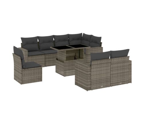 Set de muebles de jardín 9 pzas y cojines ratán sintético gris