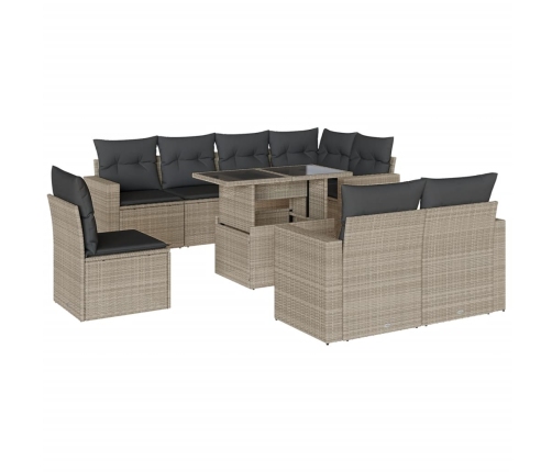 Set muebles jardín 9 pzas y cojines ratán sintético gris claro