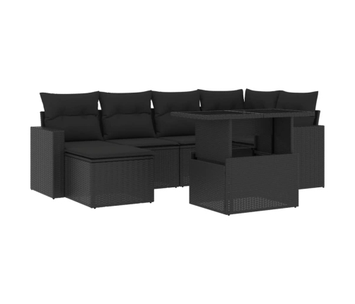 Set de sofás de jardín 7 pzas con cojines ratán sintético negro