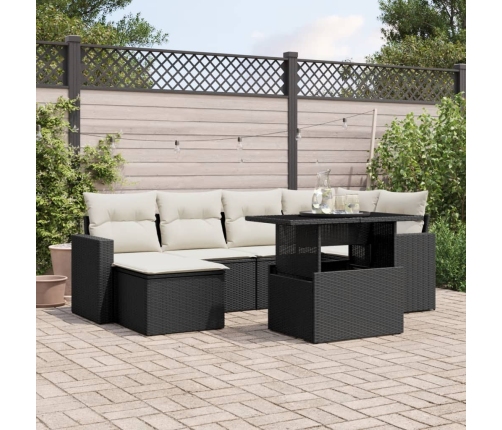 Set de sofás de jardín 7 pzas con cojines ratán sintético negro