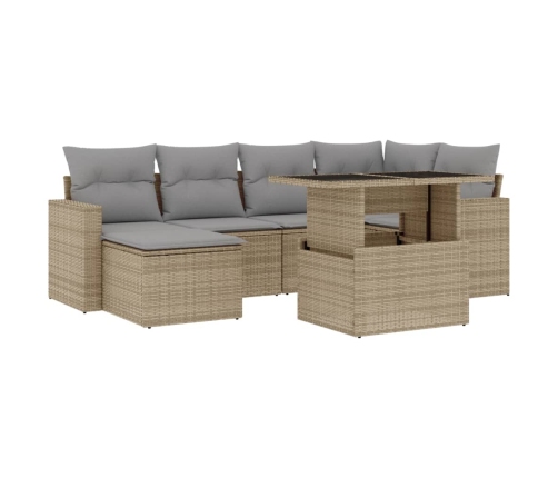 Set sofás de jardín 7 piezas y cojines ratán sintético beige