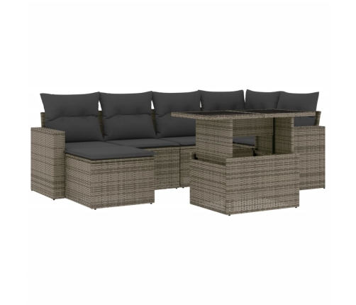 Set de sofás de jardín 7 pzas con cojines ratán sintético gris