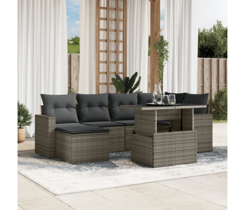 Set de sofás de jardín 7 pzas con cojines ratán sintético gris