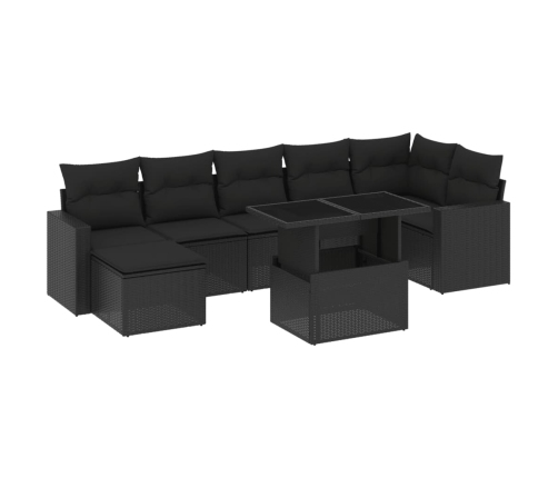 Set de sofás de jardín 8 piezas y cojines ratán sintético negro