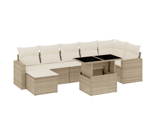 Set de sofás de jardín y cojines 8 piezas ratán sintético beige