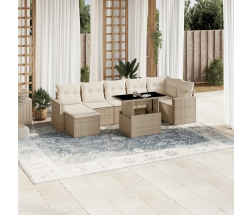 Set de sofás de jardín y cojines 8 piezas ratán sintético beige