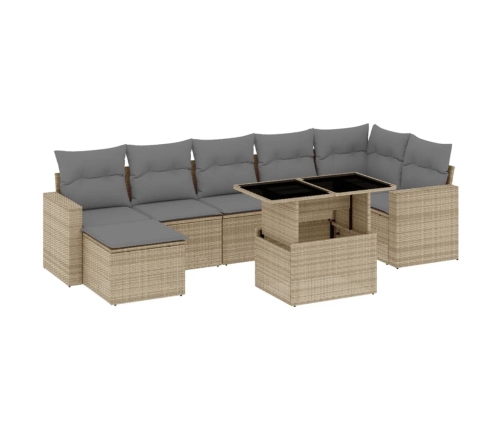 Set de sofás de jardín y cojines 8 piezas ratán sintético beige