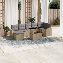 Set de sofás de jardín y cojines 8 piezas ratán sintético beige