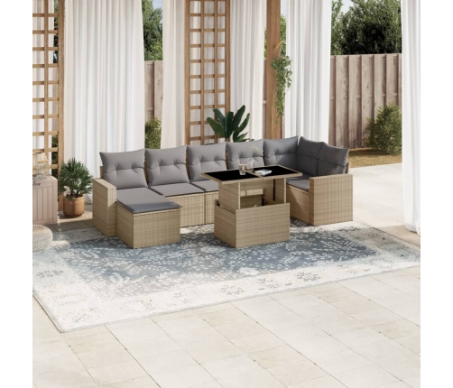 Set de sofás de jardín y cojines 8 piezas ratán sintético beige