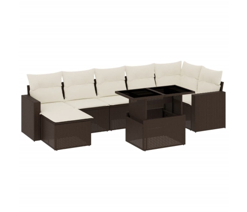 Set sofás de jardín 8 piezas y cojines ratán sintético marrón