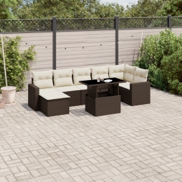 Set sofás de jardín 8 piezas y cojines ratán sintético marrón