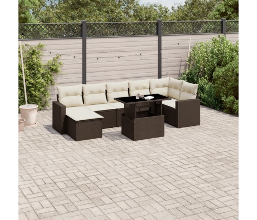 Set sofás de jardín 8 piezas y cojines ratán sintético marrón