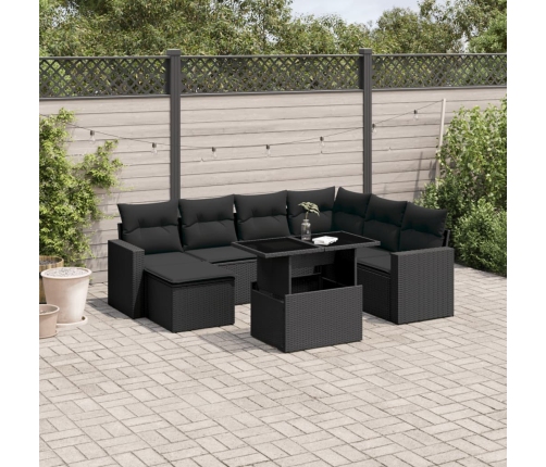 Set de sofás de jardín 8 piezas y cojines ratán sintético negro
